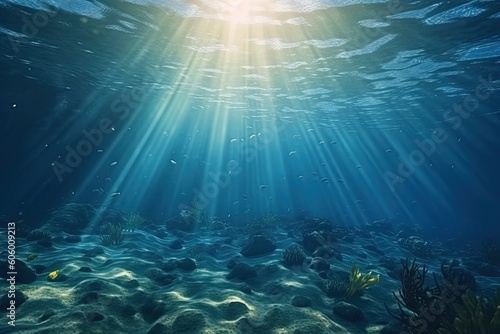 Underwater sea in blue sunlight. Generative AI. © Yaroslav