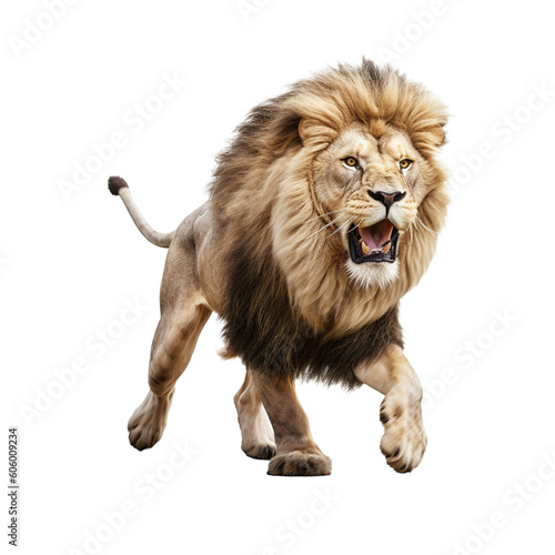 A majestic Lion running transparent background © Martin