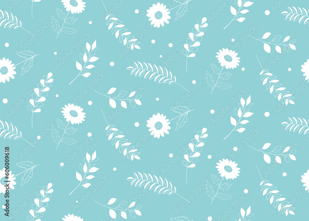 Seamless pattern with daisies and twigs Seamless pattern with daisies and twigs