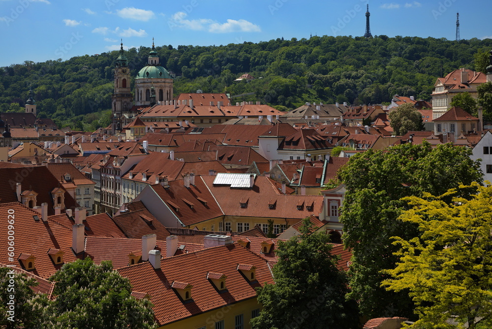 View of Lesser Town and hill Petrin from Prague Castle,Czech republic,Europe
