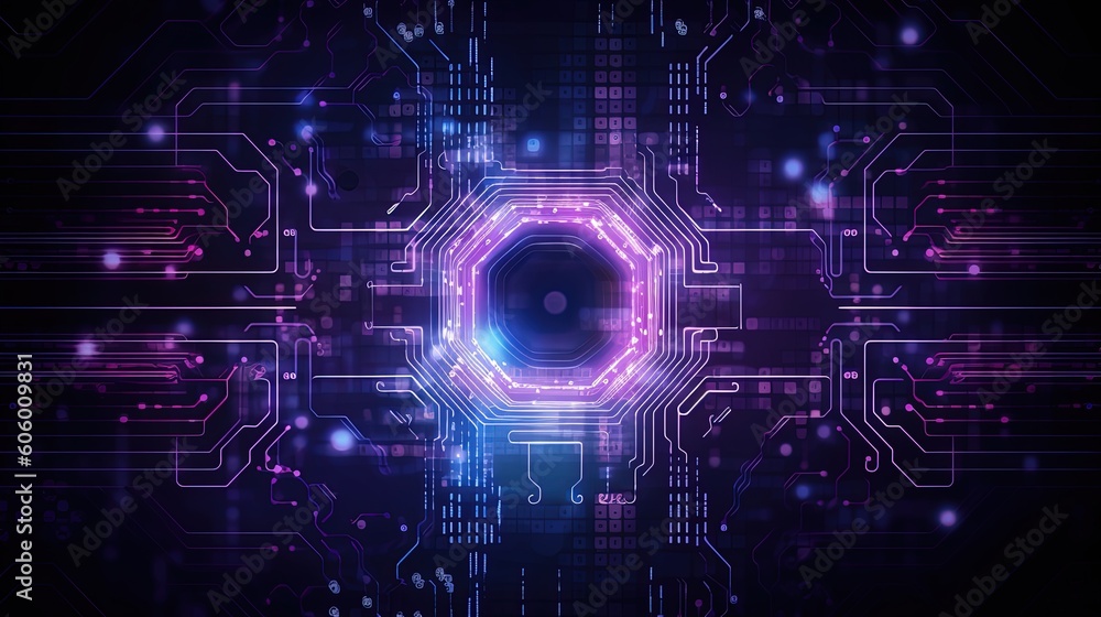 Blue and Purple technology background circuit. Generative AI.