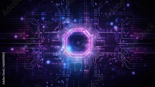 Blue and Purple technology background circuit. Generative AI.