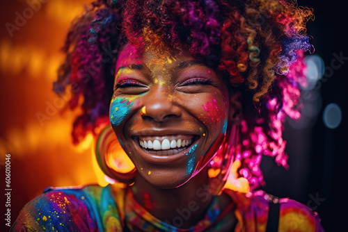 African woman. Colorful portrait, positive mindset concept. Generative AI