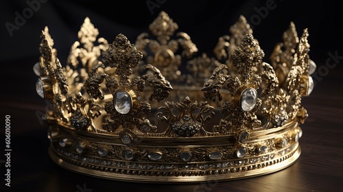 Golden royal crown on a black background. Generative AI.
