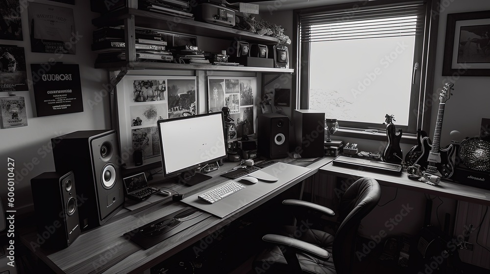 Workspace with table and computer. Generative AI. Workspace with table and computer. Generative AI.