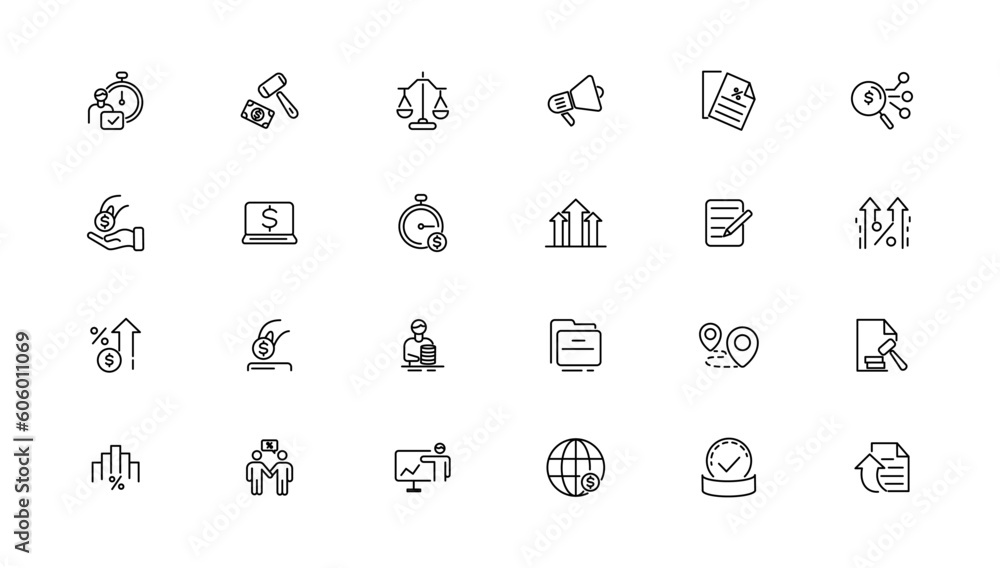Taxes and accounting line icons collection. Big UI icon set in a flat design. Thin outline icons pack. Vector illustration.