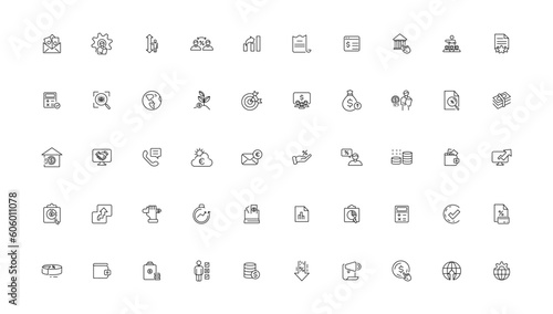 Taxes and accounting line icons collection. Big UI icon set in a flat design. Thin outline icons pack. Vector illustration.