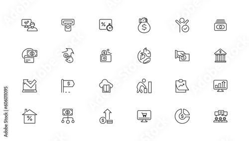 Taxes and accounting line icons collection. Big UI icon set in a flat design. Thin outline icons pack. Vector illustration.