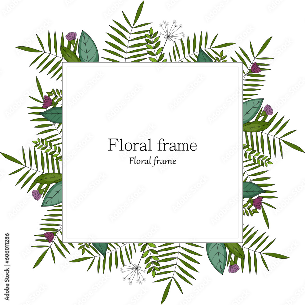 Square floral frame in tropical style