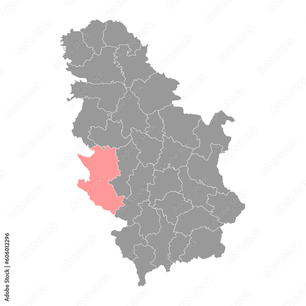 Zlatibor district map, administrative district of Serbia. Vector illustration.