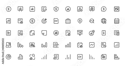 Business and Finance line icons set. Businessman outline icons collection. Money, investment, teamwork, meeting, partnership, meeting, work success