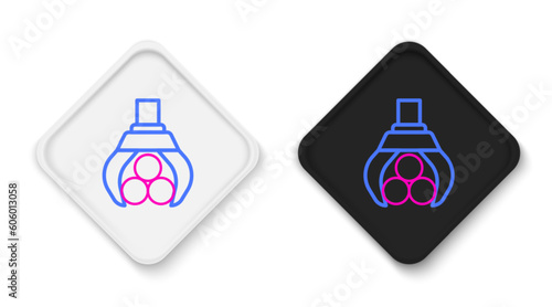 Line Grapple crane grabbed a log icon isolated on white background. Forest industry. Industrial crane for lumber trunk wood production. Colorful outline concept. Vector