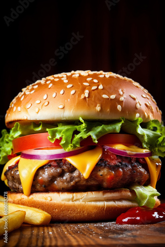 Delicious hamburger isolated  black background