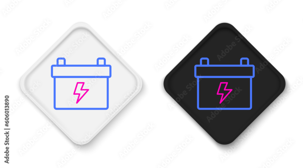 Line Car battery icon isolated on white background. Accumulator battery energy power and electricity accumulator battery. Colorful outline concept. Vector Line Car battery icon isolated on white background. Accumulator battery energy power and electricity accumulator battery. Colorful outline concept. Vector