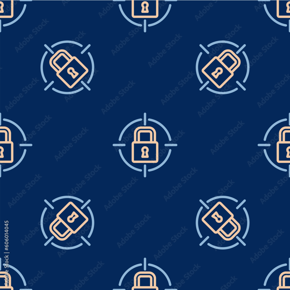 Line Lock icon isolated seamless pattern on blue background. Padlock sign. Security, safety, protection, privacy concept. Vector Line Lock icon isolated seamless pattern on blue background. Padlock sign. Security, safety, protection, privacy concept. Vector