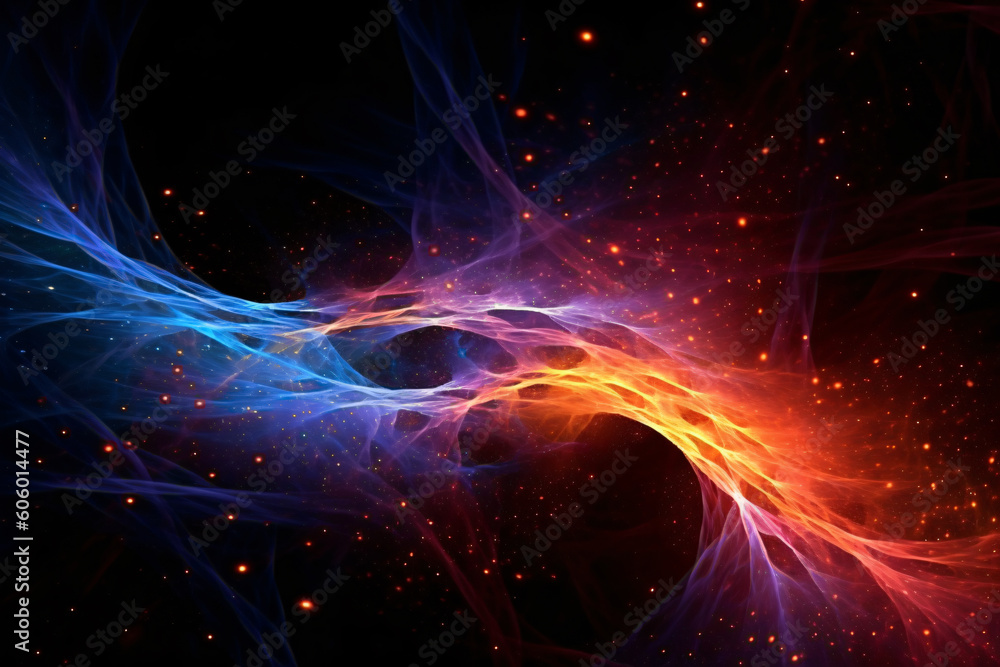 abstract flow of light in yellow, orange , purple and blue waves for texture elements as background against black abstract flow of light in yellow, orange , purple and blue waves for texture elements as background against black