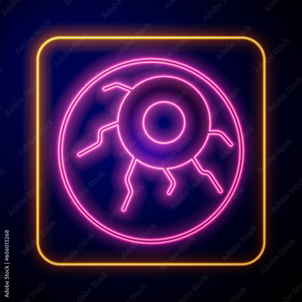 Glowing neon Eye icon isolated on black background. Happy Halloween party. Vector Glowing neon Eye icon isolated on black background. Happy Halloween party. Vector