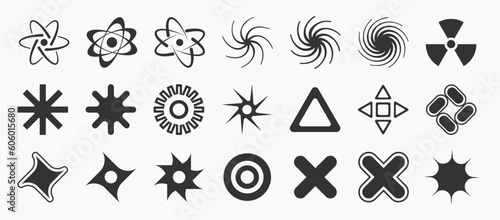Y2K trendy shapes, signs and symbols, millennial abstract elements, collection of retro design shapes.