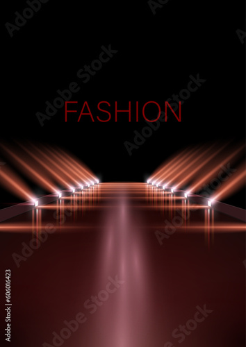 Stage for fashion show. Vector illustration of an illuminated catwalk for a fashion show. Sketch for creativity.