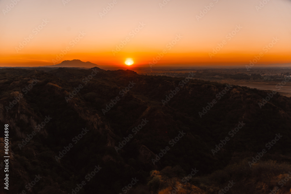 Sunset view from Rohtas Fort, Dina, Punjab with beautiful scenery and mountains.
