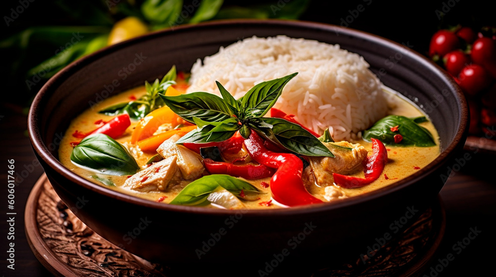 A Colorful and Fragrant Thai Green Curry. Generative AI.