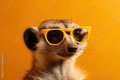Portrait of an Adorable Meerkat Wearing Trendy Sunglasses is AI Generative.