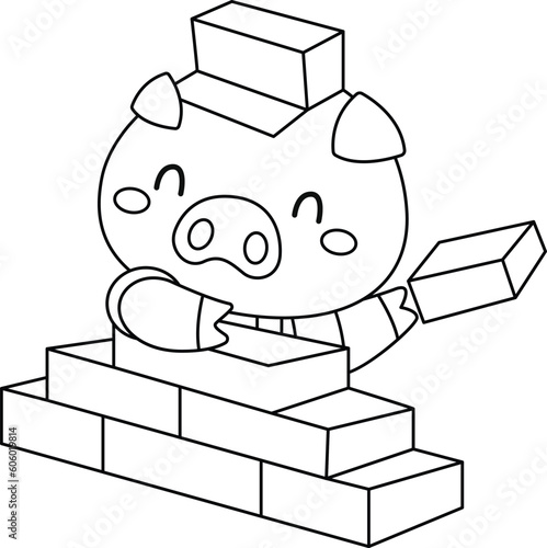 a vector of one of the pig in the three little pigs story in black and white coloring