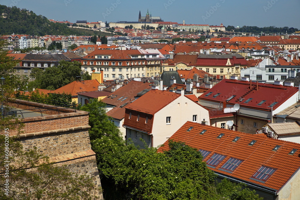 View of the Prague Castle from Vysehrad in Prague,Czech republic,Europe
