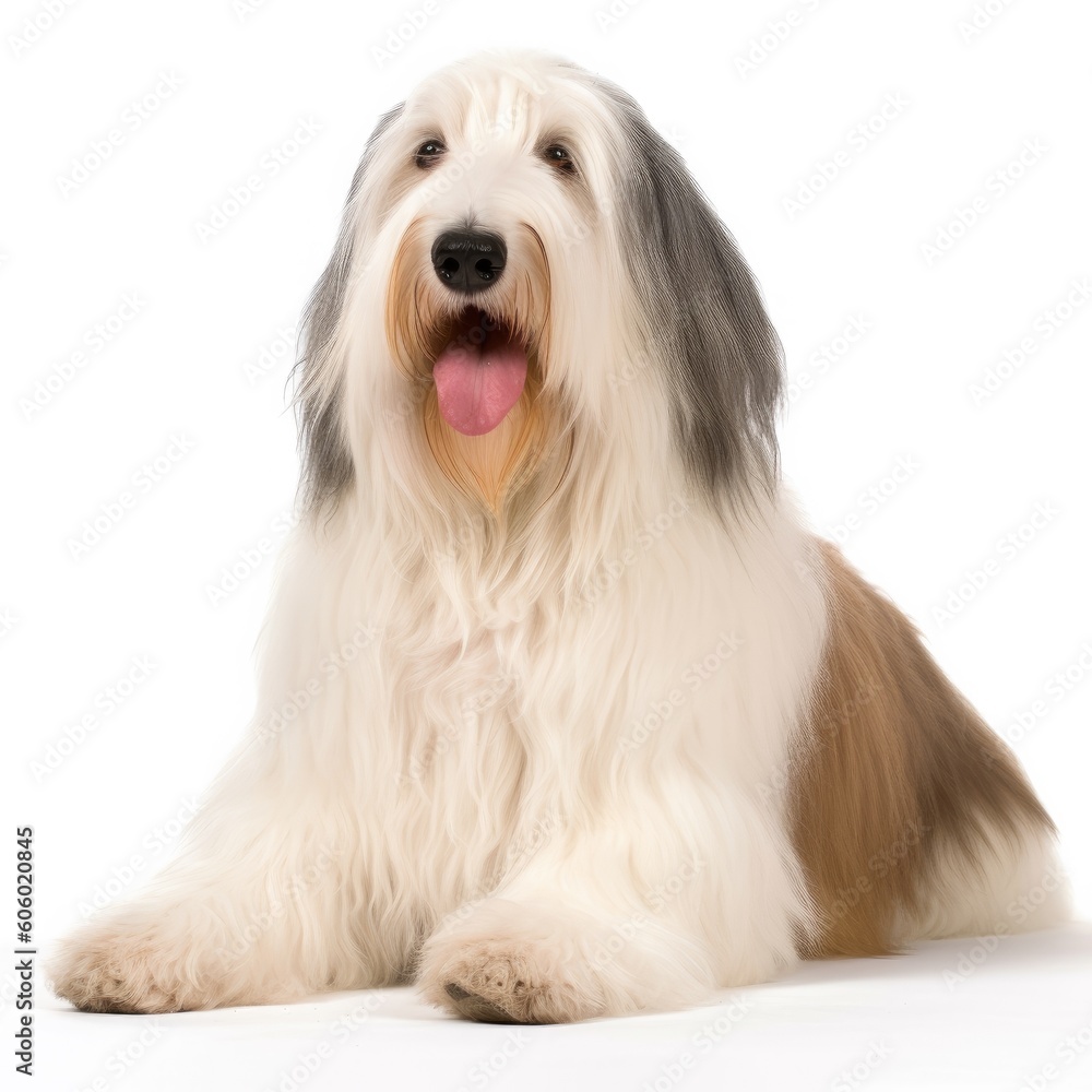 Bearded Collie dog isolated on white background. Generative AI