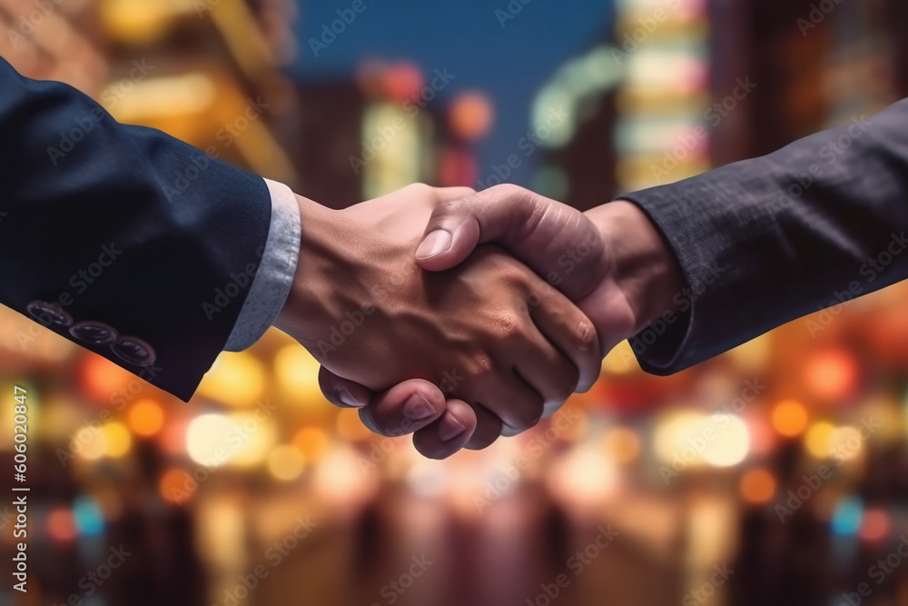Businessman handshake for teamwork of business merger and acquisition, successful negotiate, hand shake. AI generative Businessman handshake for teamwork of business merger and acquisition, successful negotiate, hand shake. AI generative