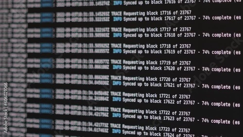 the cryptocurrency node is synchronized with the blockchain. synchronization process.