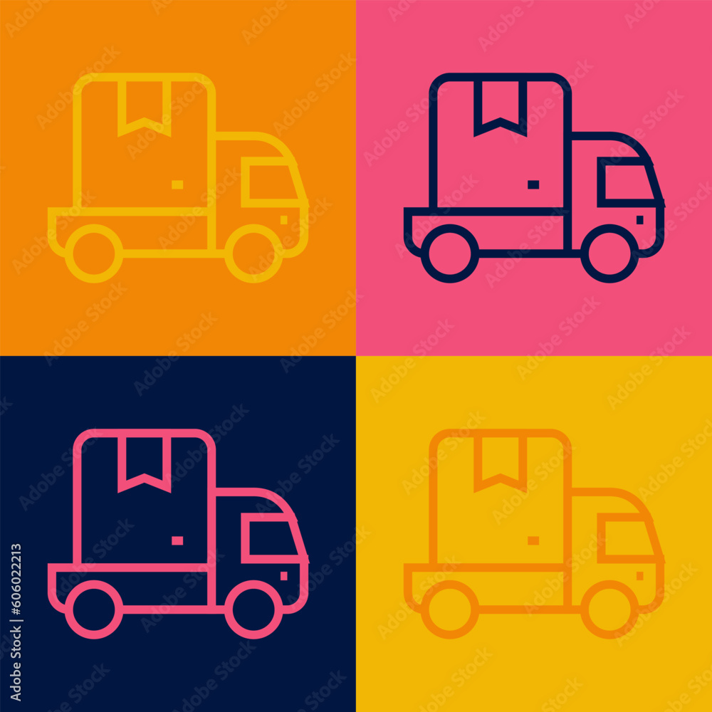 Pop art line Delivery cargo truck vehicle icon isolated on color background. Vector Pop art line Delivery cargo truck vehicle icon isolated on color background. Vector