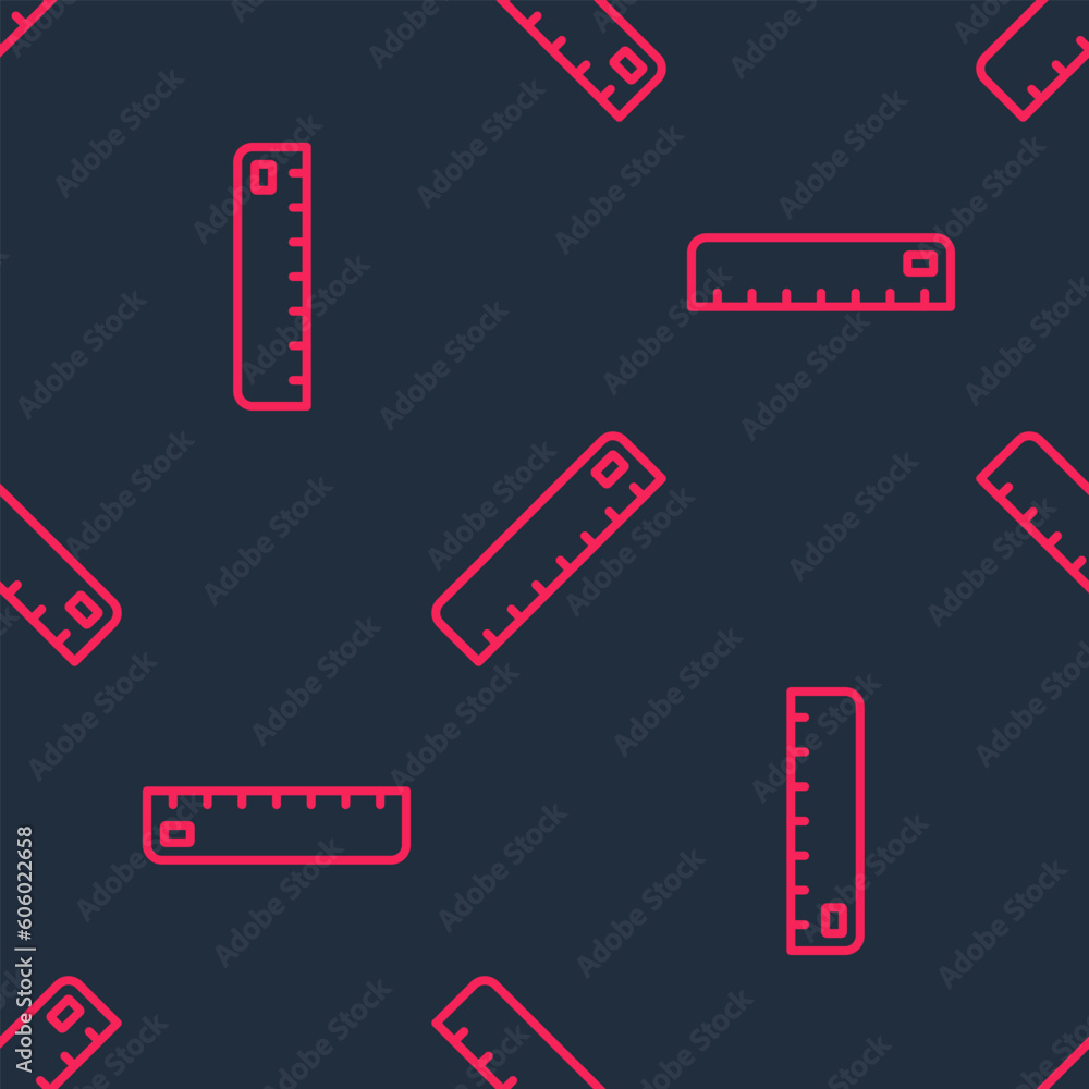 Red line Ruler icon isolated seamless pattern on black background. Straightedge symbol. Vector Red line Ruler icon isolated seamless pattern on black background. Straightedge symbol. Vector