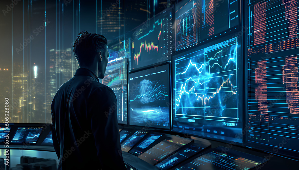 stock market graphs on a computer monitor screen created with Generativ Ai technology stock market graphs on a computer monitor screen created with Generativ Ai technology