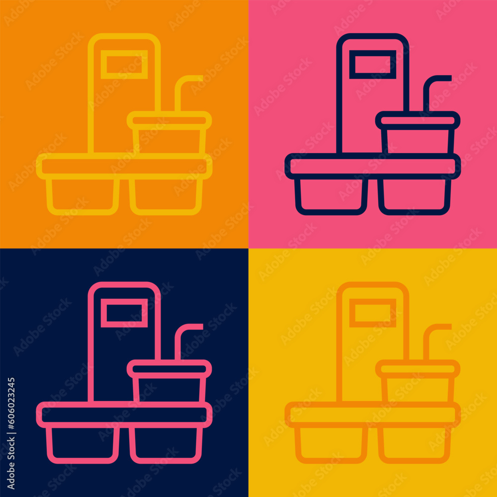 Pop art line Coffee cup to go icon isolated on color background. Vector Pop art line Coffee cup to go icon isolated on color background. Vector