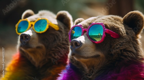 クマがカラフルなサングラスをかけているGenerativeAI