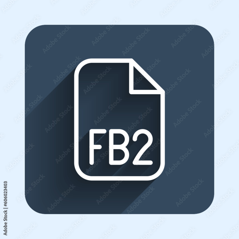 White line FB2 File icon isolated with long shadow background. Blue square button. Vector White line FB2 File icon isolated with long shadow background. Blue square button. Vector