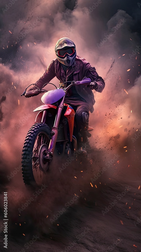 racing motorcycle emerging from a cloud of smoke. Generative ai racing motorcycle emerging from a cloud of smoke. Generative ai