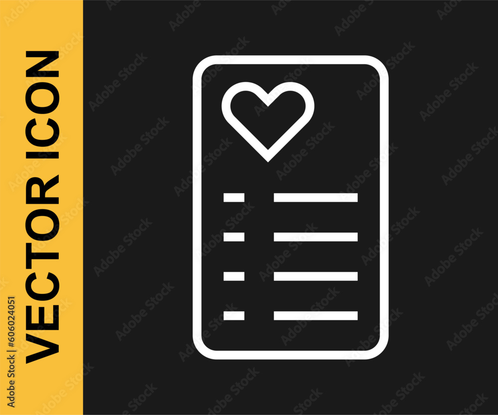 White line Shopping list icon isolated on black background. Vector White line Shopping list icon isolated on black background. Vector