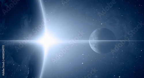 The image of the Sun , Moon and Planet Earth from space 