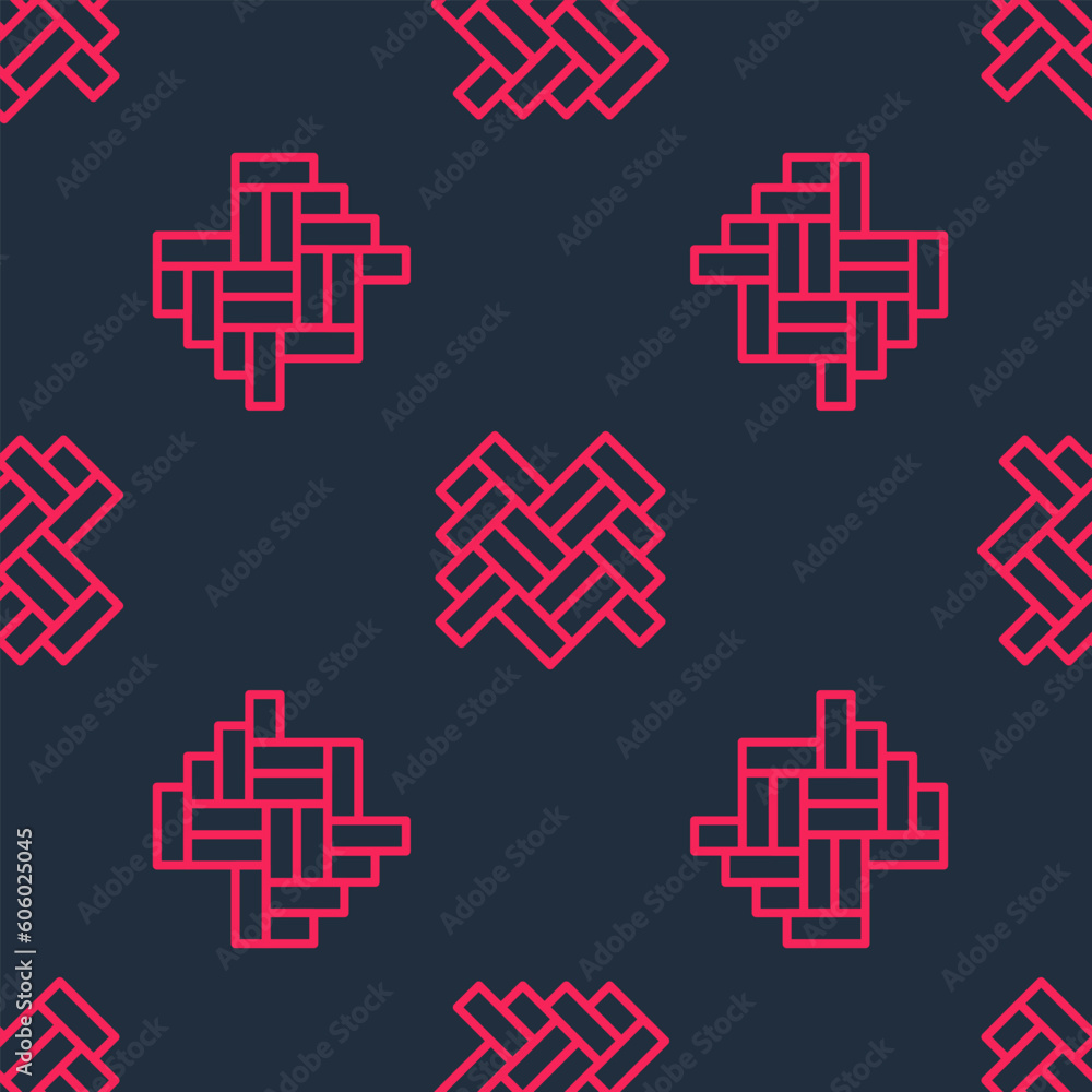 Obraz premium Red line Parquet icon isolated seamless pattern on black background. Vector