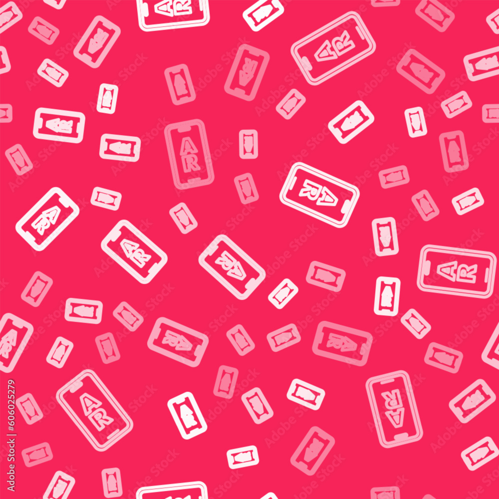 White line Augmented reality AR icon isolated seamless pattern on red background. Virtual futuristic wearable devices. Vector White line Augmented reality AR icon isolated seamless pattern on red background. Virtual futuristic wearable devices. Vector