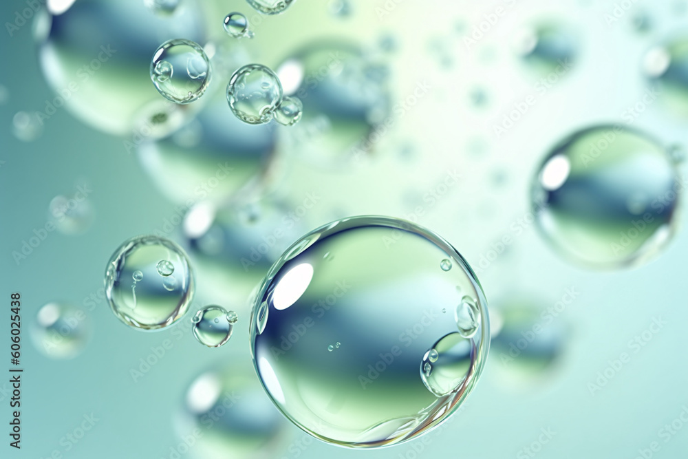 Naklejka premium Molecules inside air bubbles on soft background, concept skin care cosmetic solution. 3d rendering.