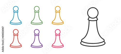 Set line Chess pawn icon isolated on white background. Set icons colorful. Vector © Iryna