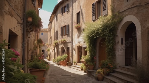 Discover the allure of a quaint European village in the heart of Tuscany, where time seems to stand still amidst the rustic architecture. Generated by AI.