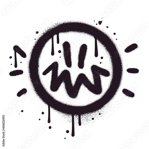 Scared face emoticon urban graffiti style outline icon. Street art grungy linear pictogram isolated on white. Emoji symbol vector illustration with drops and leaks