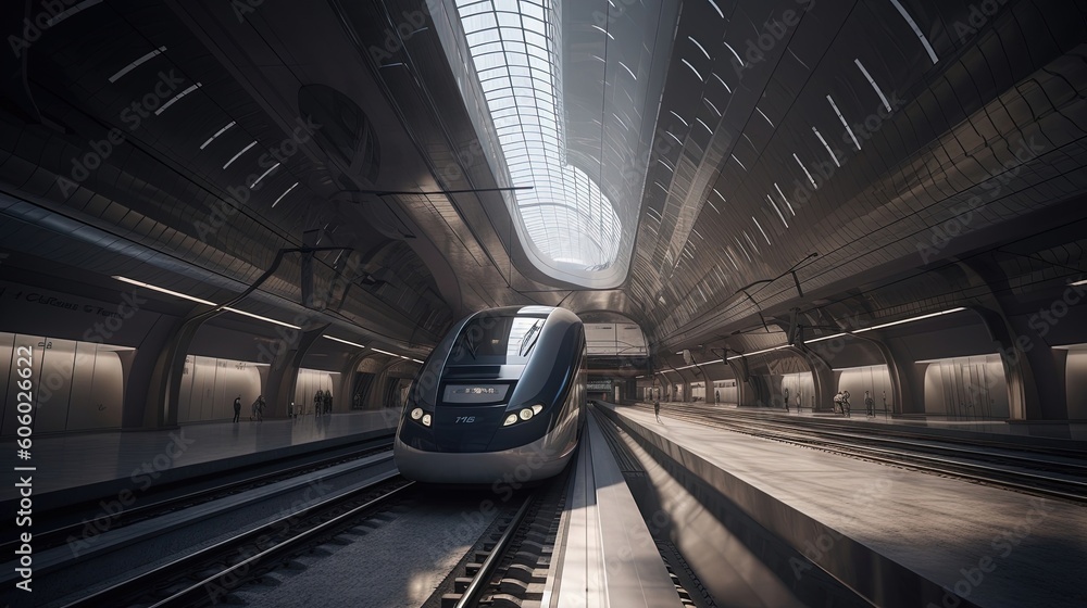 The train station equipped with cutting-edge technology offers a seamless and futuristic travel experience. Generated by AI. The train station equipped with cutting-edge technology offers a seamless and futuristic travel experience. Generated by AI.
