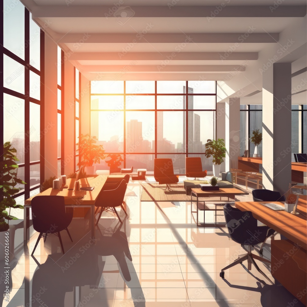Fototapeta premium Interior of an office workspace for business. AI generated