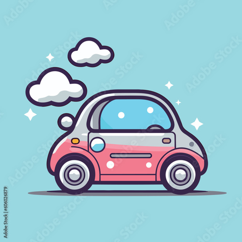 Fototapeta Naklejka Na Ścianę i Meble -  Cute children's cartoon illustration of a small car