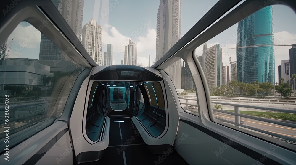 Explore the heart of a bustling metropolis with a captivating monorail ride, as it winds its way through the vibrant city streets. Generated by AI. Explore the heart of a bustling metropolis with a captivating monorail ride, as it winds its way through the vibrant city streets. Generated by AI.